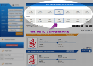 Flexi Fares functionality - availability results page.