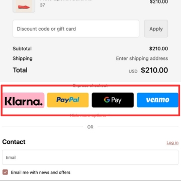 Showcase payment methods of an online store